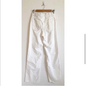 Zara High Waisted Full Length Wide Leg Jeans White Size 6 Stretch Denim Raw Hem